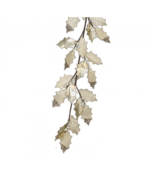 HOMEGURU-AX800 Beaded Holly leaf garland velevet cream,120cm