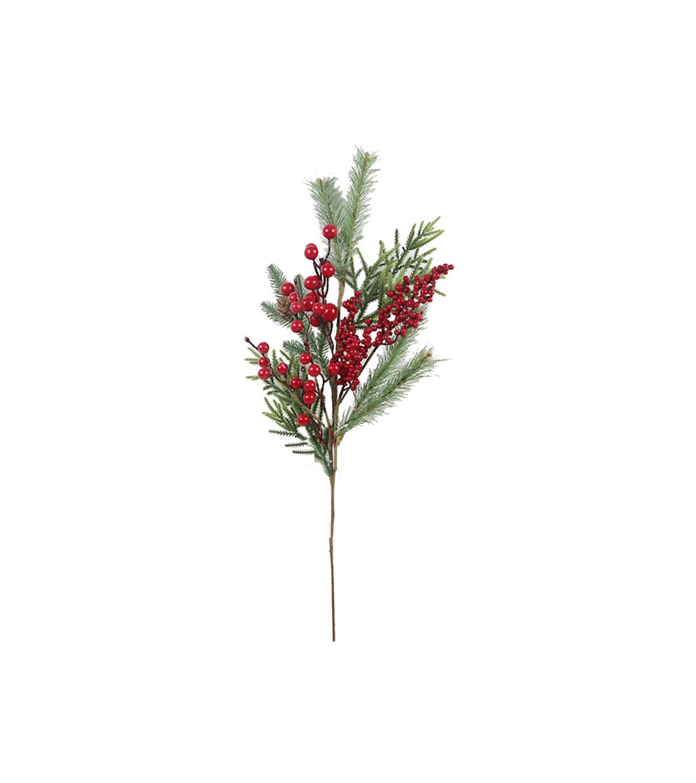 HOMEGURU-MS652 Κλαδί με κόκκινα berries & κλαδιά έλατου(P.E),71cm