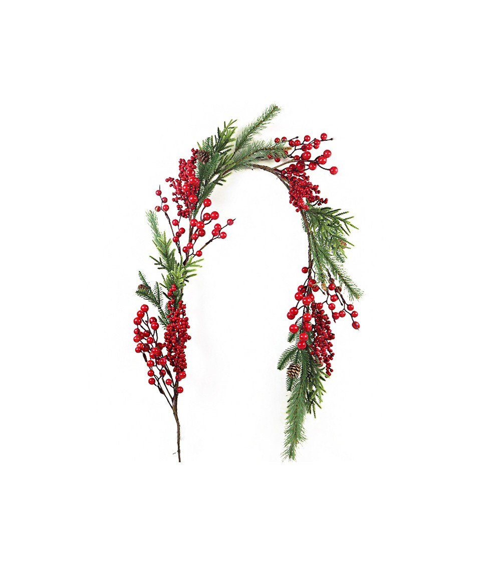 HOMEGURU-MS653 Γιρλάντα κόκκινα berries & κλαδιά έλατου(P.E),152cm