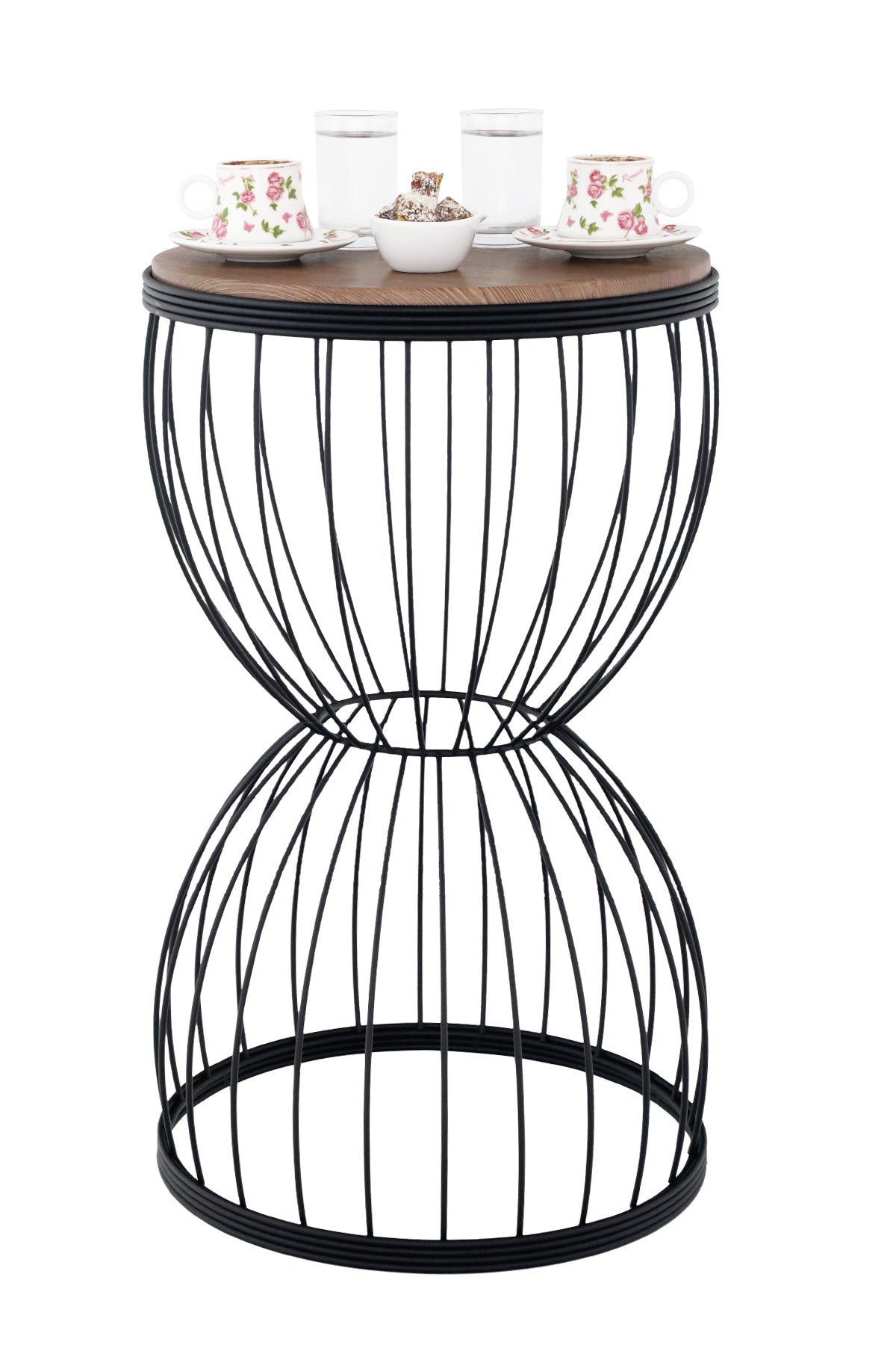 TBH-08 BK ΤΡΑΠΕΖΑΚΙ ΜΑΥΡΟ ΗΜΙΚΥΚΛΙΟ ΠΛΕΓΜΑ ΜΕ ΞΥΛΟ