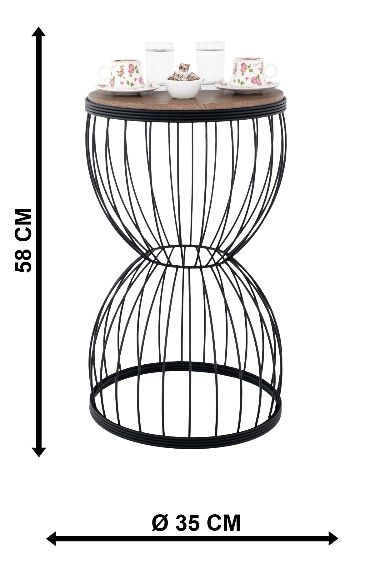 TBH-08 BK ΤΡΑΠΕΖΑΚΙ ΜΑΥΡΟ ΗΜΙΚΥΚΛΙΟ ΠΛΕΓΜΑ ΜΕ ΞΥΛΟ