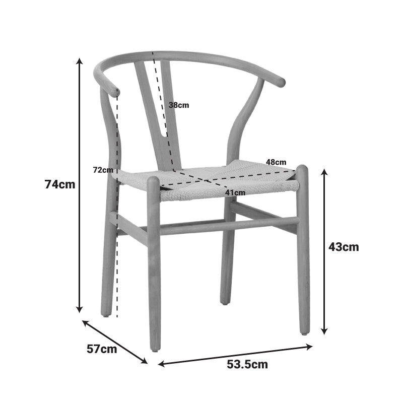 Καρέκλα Wishbone pakoworld rubberwood-σχοινί σε λευκή απόχρωση 53.5x57x74εκ