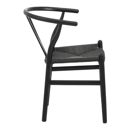 Καρέκλα Wishbone pakoworld rubberwood-σχοινί σε μαύρη απόχρωση 53.5x57x74εκ