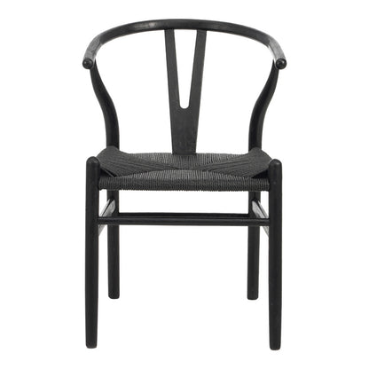 Καρέκλα Wishbone pakoworld rubberwood-σχοινί σε μαύρη απόχρωση 53.5x57x74εκ