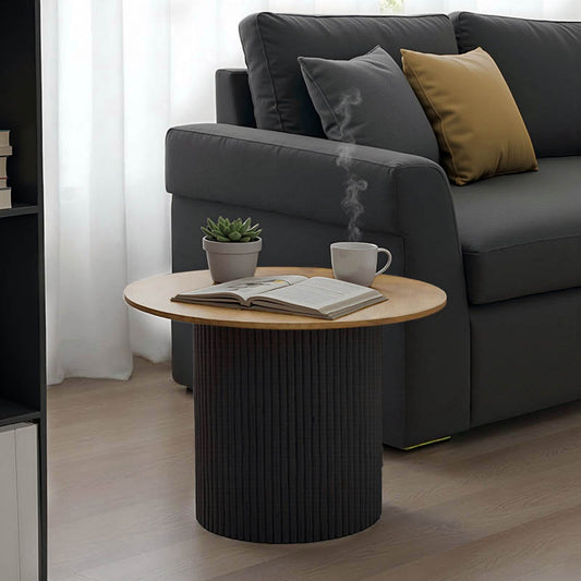 Τραπέζι σαλονιού Dovel pakoworld mdf σε sonoma-μαυρη απόχρωση Φ70x45εκ