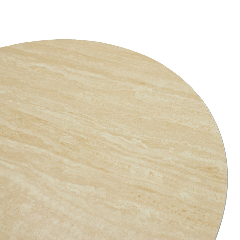 Τραπέζι σαλονιού Franzel pakoworld sintered stone σε όψη τραβερτίνας-mdf σε καρυδι Φ80x40εκ