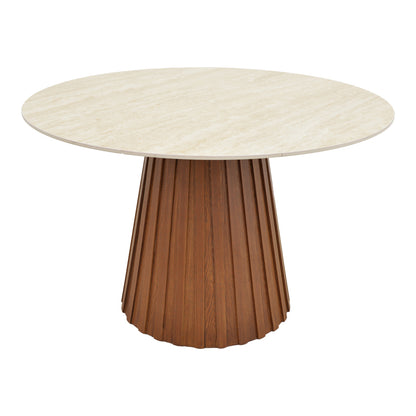Τραπέζι Franzel pakoworld sintered stone σε όψη τραβερτίνας-mdf καρυδί Φ120x75εκ