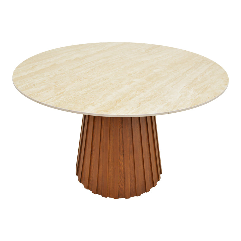 Τραπέζι Franzel pakoworld sintered stone σε όψη τραβερτίνας-mdf καρυδί Φ120x75εκ