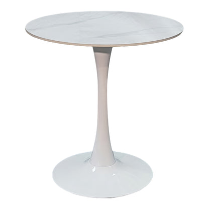 Tραπέζι Balou pakoworld sintered stone σε λευκή απόχρωση με όψη μαρμάρου-βάση λευκό μέταλλο Φ90x73εκ