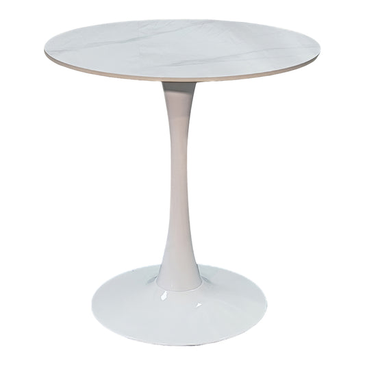 Tραπέζι Balou pakoworld sintered stone σε λευκή απόχρωση με όψη μαρμάρου-βάση λευκό μέταλλο Φ90x73εκ