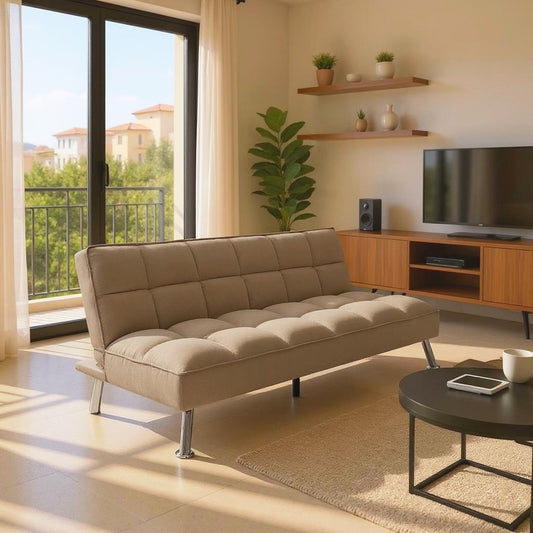 Καναπές-κρεβάτι Rebel pakoworld 3θέσιος με ύφασμα μπεζ-καφέ 189x92x82εκ