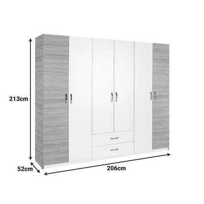 Ντουλάπα ρούχων Dormie pakoworld εξάφυλλη με συρτάρια σε λευκή απόχρωση 206x52x213εκ