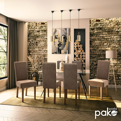 Καρέκλα Ditta pakoworld ύφασμα ανοικτό καφέ-πόδι μασίφ ξύλο καρυδί