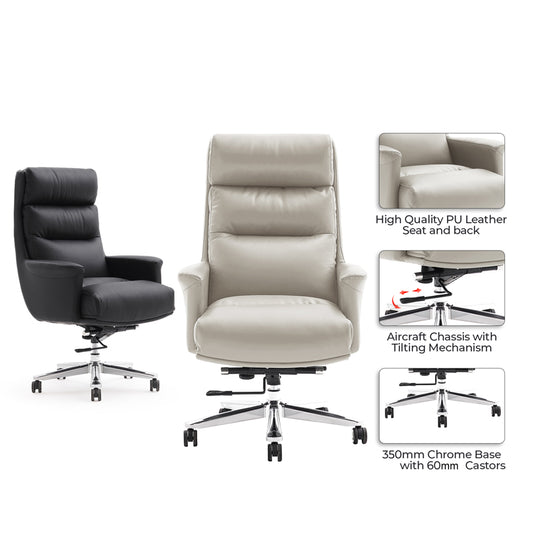 Καρέκλα γραφείου διευθυντή Nagal pakoworld PU σε μαύρη απόχρωση 71x73x117-123εκ