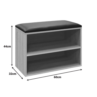 Παπουτσοθήκη-Σκαμπό Kiana pakoworld 4 ζεύγων με μαξιλάρι σε γκρι-oak απόχρωση 60x32x44εκ