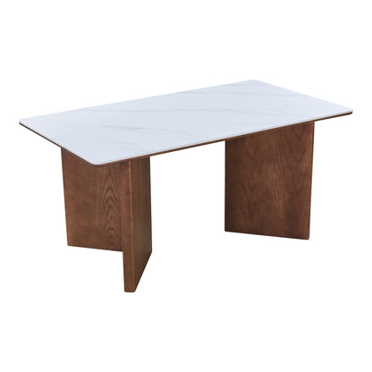 Τραπέζι Versy pakoworld sintered stone-mdf σε λευκό μαρμάρου με καρυδί βάση 160x90x75εκ