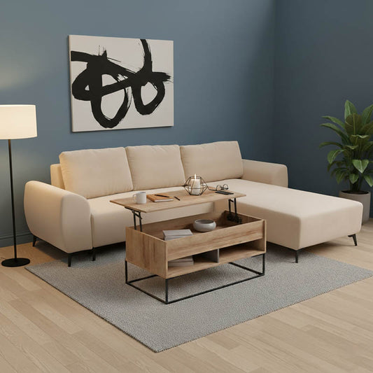 Kαναπές κρεβάτι τριθέσιος αναστρέψιμος Settee pakoworld ύφασμα με αποθηκευτικό χώρο σε μπεζ απόχρωση