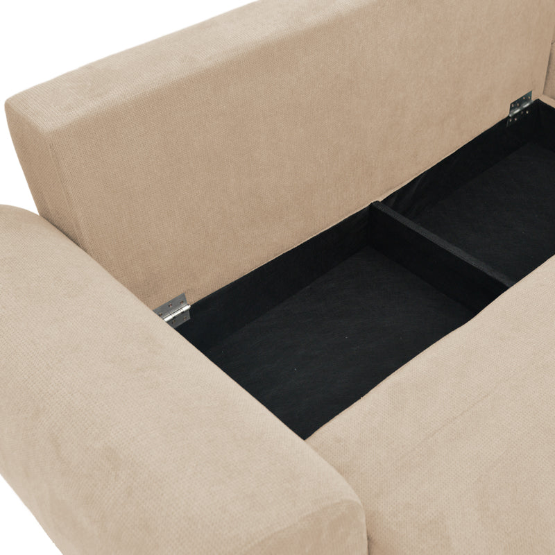 Kαναπές κρεβάτι τριθέσιος αναστρέψιμος Settee pakoworld ύφασμα με αποθηκευτικό χώρο σε μπεζ απόχρωση