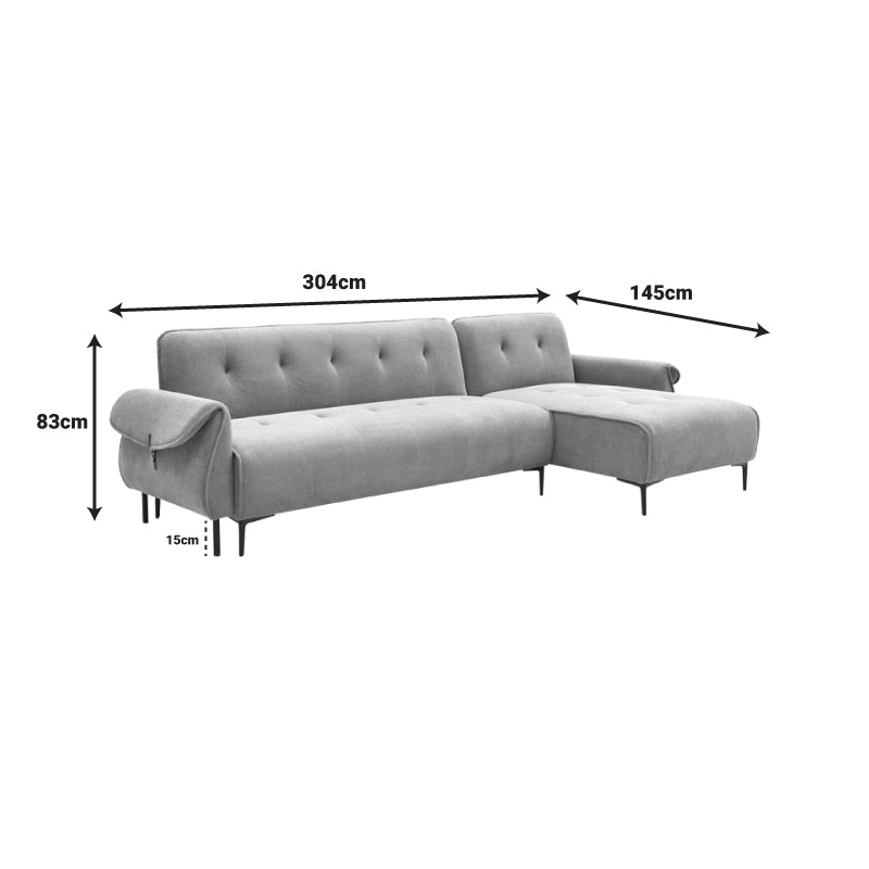 Kαναπές κρεβάτι τριθέσιος αναστρέψιμος Nuavid pakoworld ύφασμα σε γκρι απόχρωση 293x143x85εκ