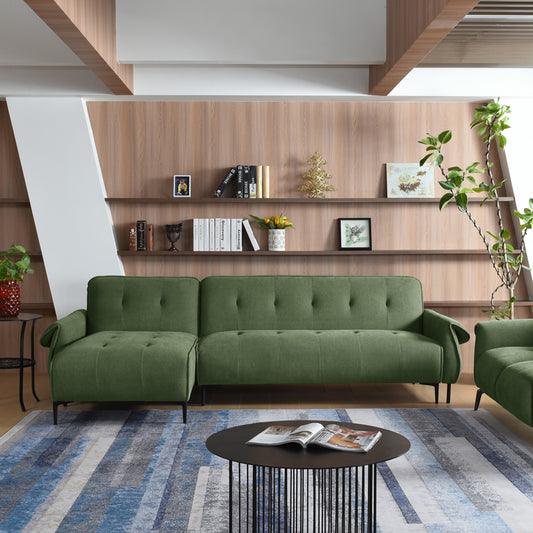 Kαναπές κρεβάτι τριθέσιος αναστρέψιμος Nuavid pakoworld ύφασμα σε χακί απόχρωση 293x143x85εκ