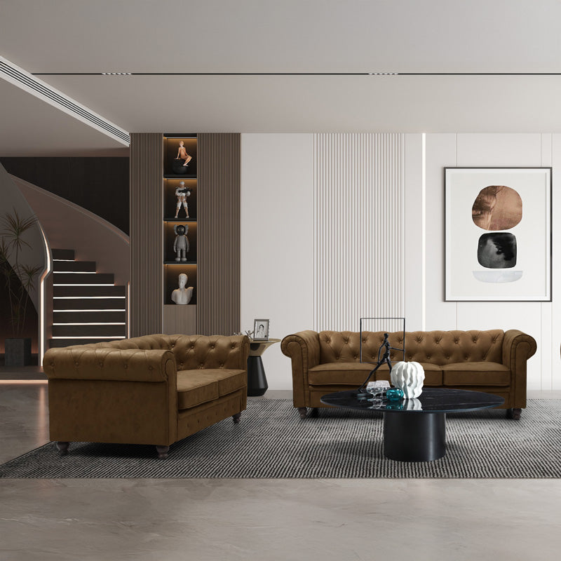 Kαναπές τριθέσιος τ. Chesterfield pakoworld pu σε αντικέ καφέ απόχρωση 203x84x67εκ