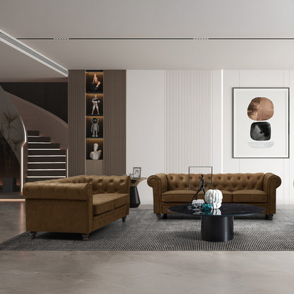 Kαναπές τριθέσιος τ. Chesterfield pakoworld pu σε αντικέ καφέ απόχρωση 203x84x67εκ