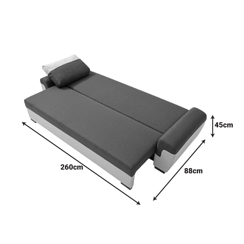 Kαναπές-κρεβάτι τριθέσιος Gaby pakoworld ύφασμα με αποθηκευτικό χώρο σε ανθρακί-γκρι απόχρωση 260x88