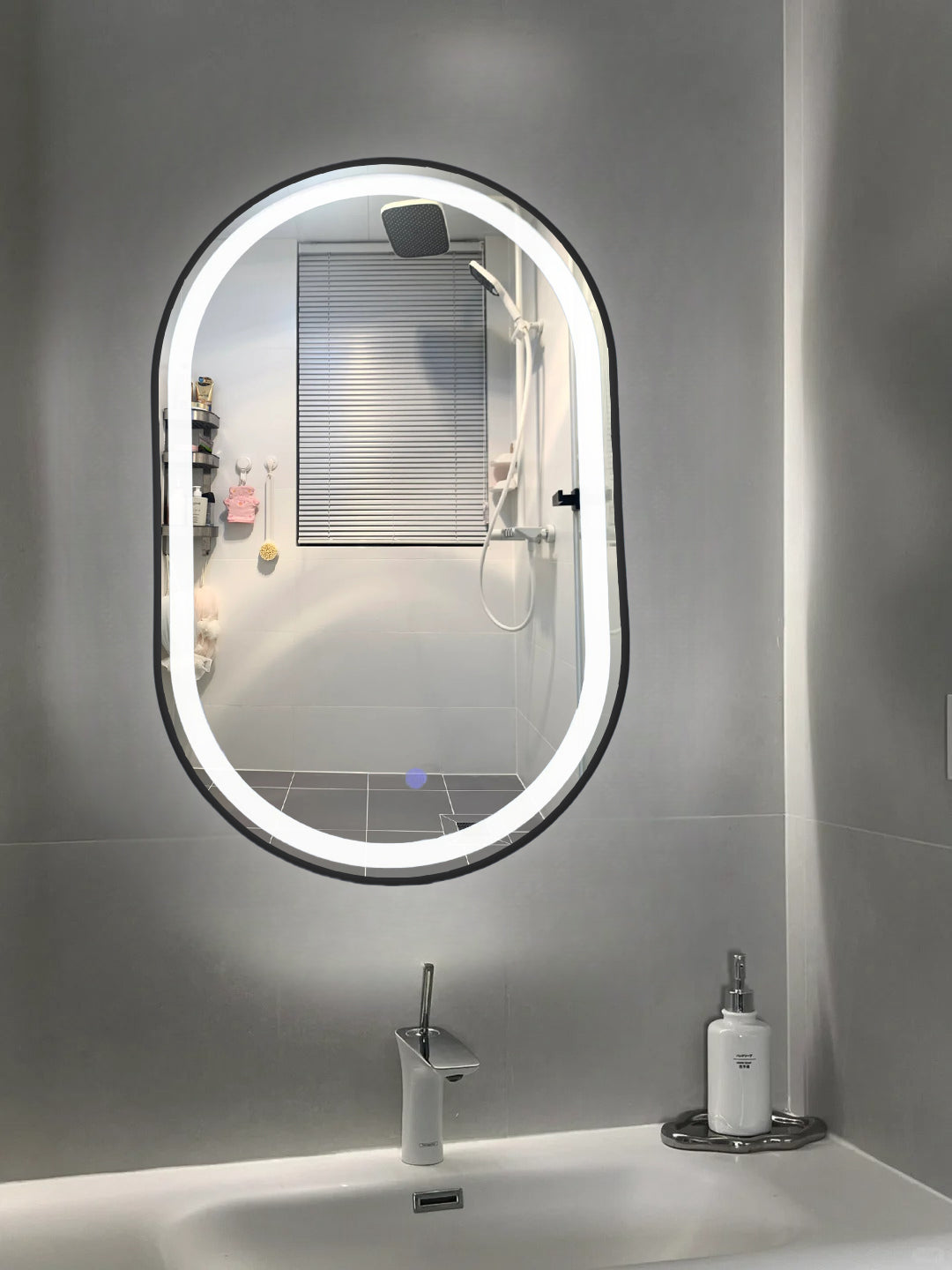 MIC-10 ΚΑΘΡΕΠΤΗΣ ΜΑΥΡΟΣ ΟΒΑΛ LED ΦΩΤΙΣΜΟΣ TOUCH