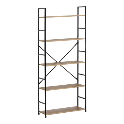 Βιβλιοθήκη Manlo pakoworld oak με μαύρο μέταλλο 58.6x23.5x144εκ