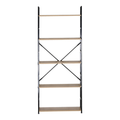 Βιβλιοθήκη Manlo pakoworld oak με μαύρο μέταλλο 58.6x23.5x144εκ