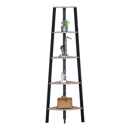 Γωνιακή βιβλιοθήκη Arvia pakoworld oak με μαύρο μέταλλο 53.4x37.8x160.3εκ