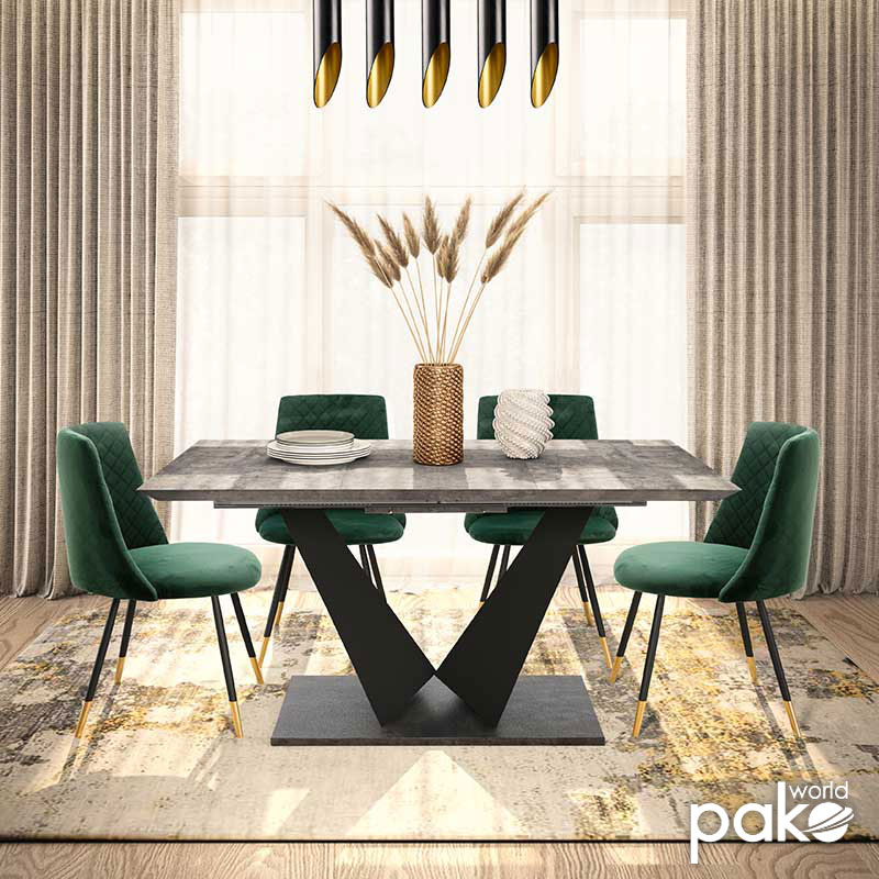 Τραπέζι Gordon pakoworld επεκτεινόμενο γκρι cement- πόδι μαύρο μέταλλο 160-200x90x75εκ