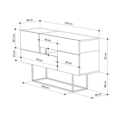 Μπουφές Roberta pakoworld γκρι antique-λευκό μαρμάρου 145x40x82εκ