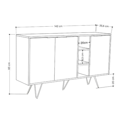 Μπουφές Clara pakoworld σε μόκα-ανθρακί απόχρωση 142x35,6x83εκ