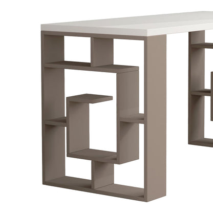 Γραφείο Labirent pakoworld χρώμα λευκό-μόκα 140x60x75εκ