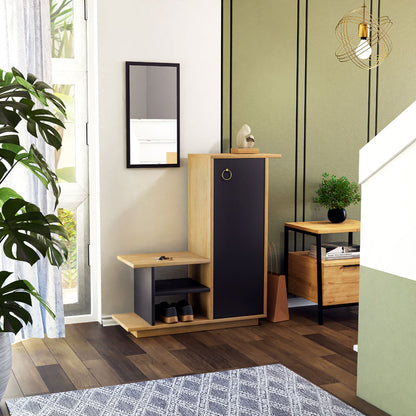 Έπιπλο εισόδου με καθρέπτη Ceel pakoworld χρώμα φυσικό-ανθρακί 80x29.5x90εκ