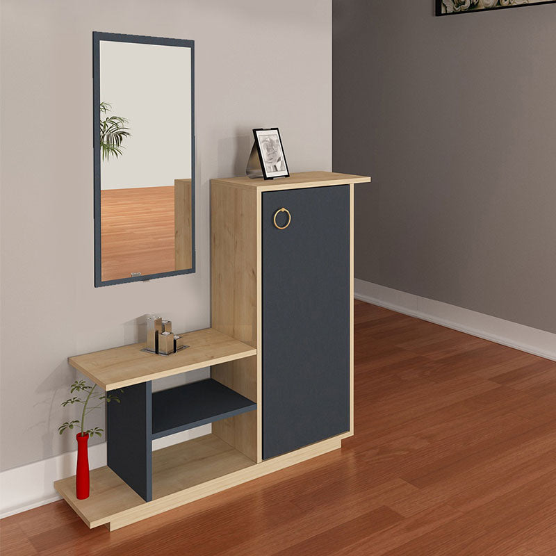 Έπιπλο εισόδου με καθρέπτη Ceel pakoworld χρώμα φυσικό-ανθρακί 80x29.5x90εκ