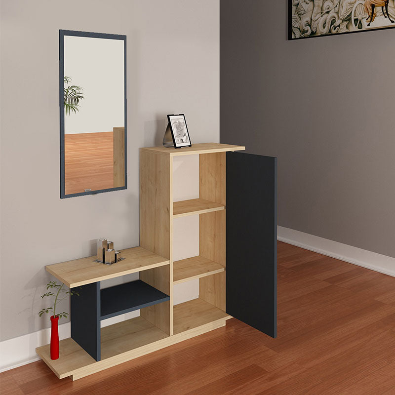 Έπιπλο εισόδου με καθρέπτη Ceel pakoworld χρώμα φυσικό-ανθρακί 80x29.5x90εκ