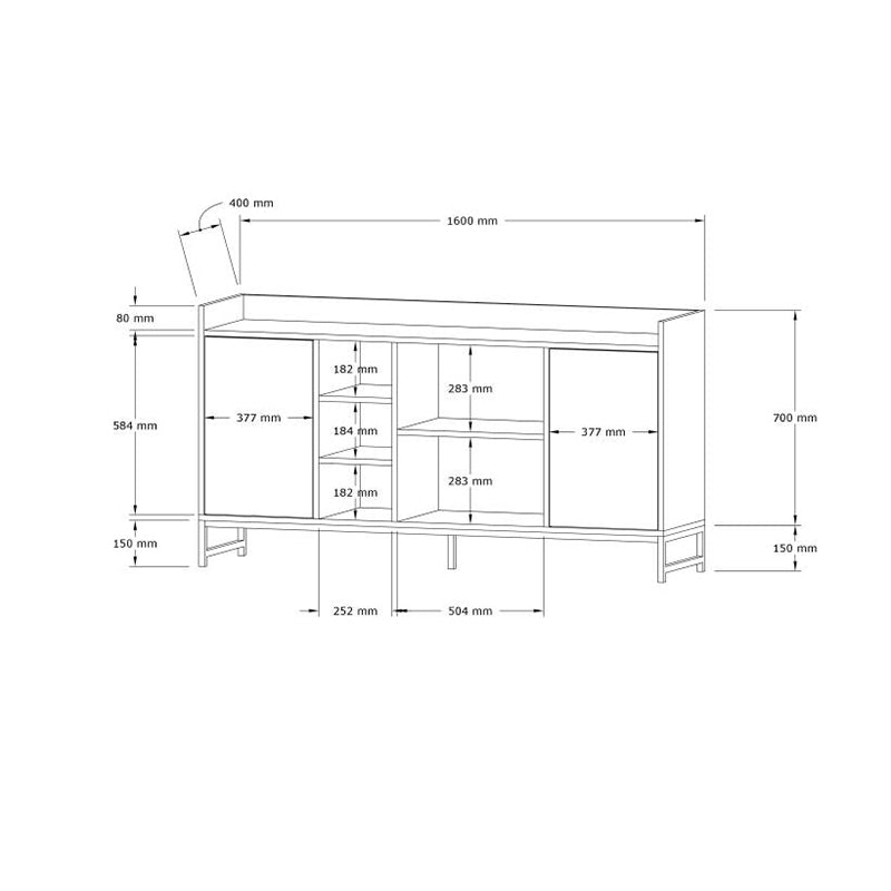 Μπουφές Delta pakoworld σε oak απόχρωση με μαύρα μεταλλικά πόδια 160x40x85εκ
