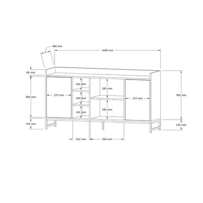 Μπουφές Delta pakoworld σε oak απόχρωση με μαύρα μεταλλικά πόδια 160x40x85εκ