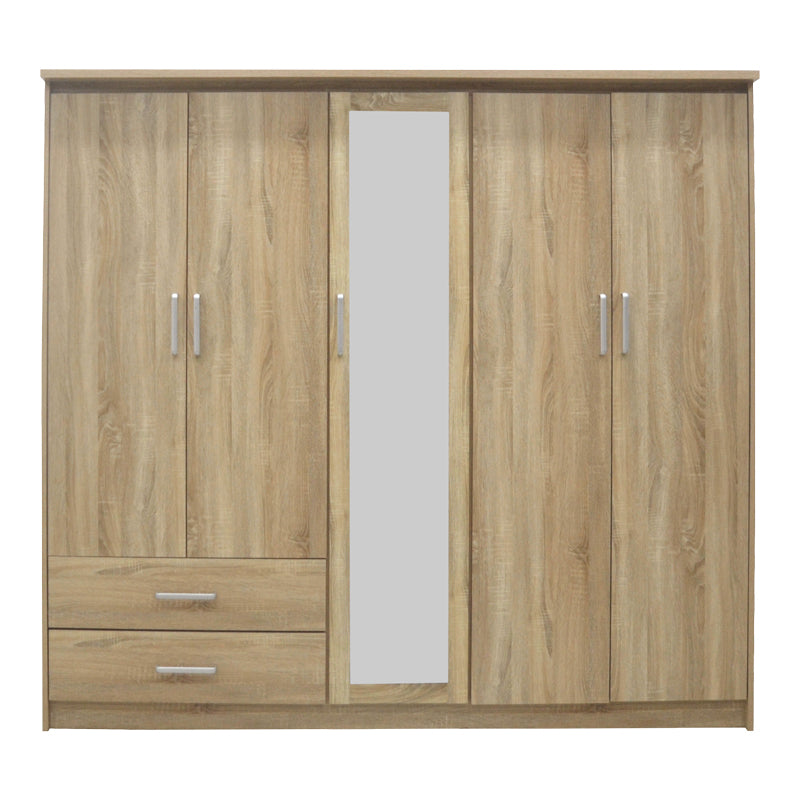 Ντουλάπα ρούχων πεντάφυλλη OLYMPUS pakoworld σε sonoma απόχρωση 198x57x183εκ