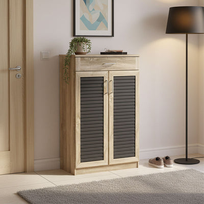 Παπουτσοθήκη-ντουλάπι Sante pakoworld 20 ζεύγων σε sonoma-ανθρακί απόχρωση 80x37x123εκ