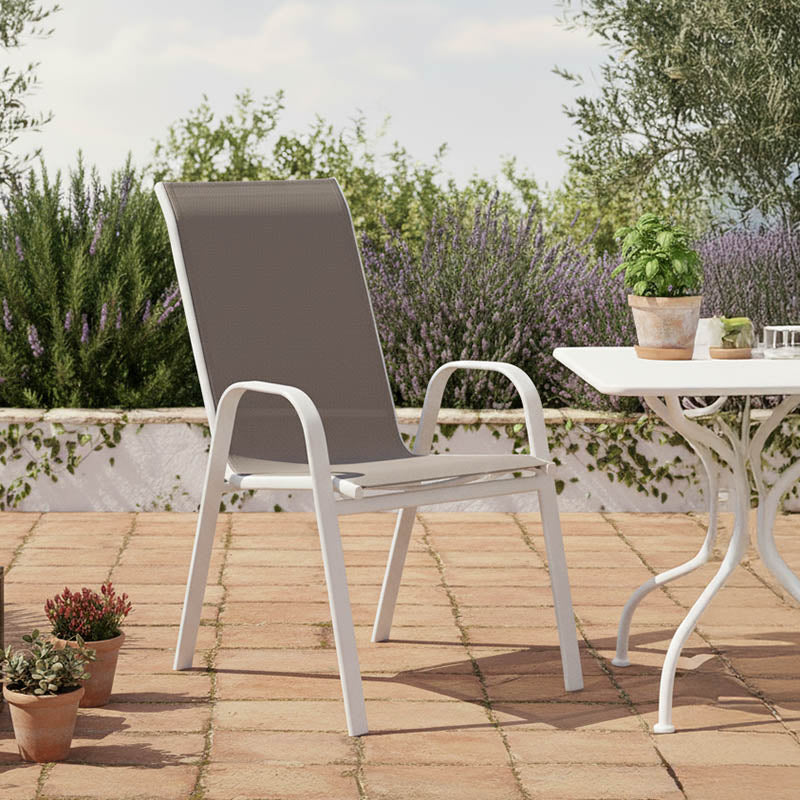 Πολυθρόνα Calan pakoworld μέταλλο λευκό-textilene καφέ 54x74x91εκ