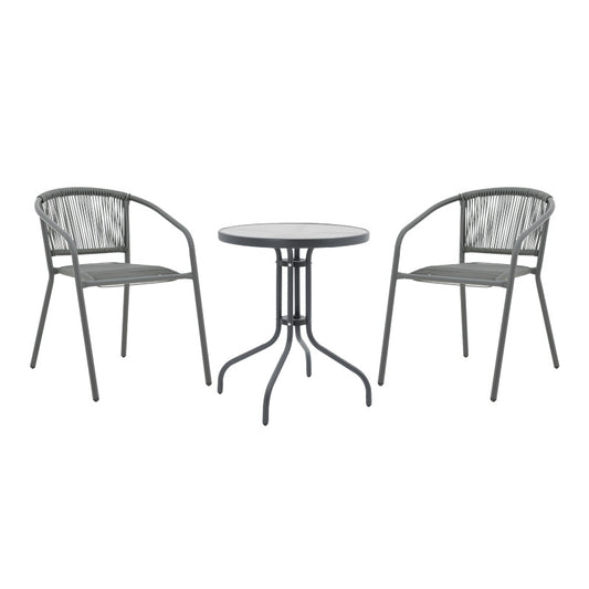 Tραπεζαρία Watson-Lindaria pakoworld σετ 3τεμ μέταλλο ανθρακί-γυαλί Φ60x70εκ