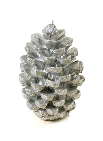 Κερί Οβαλ Κουκουνάρι 14cm Ασημί