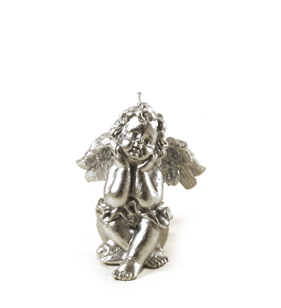 Κερί Καθιστό Αγγελάκι 11cm Ασημί