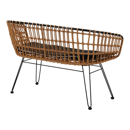 Καναπές 2θέσιος Naoki pakoworld μέταλλο μαύρο-pe φυσικό 120x55x79εκ