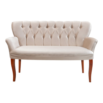 Καναπές Samara pakoworld 2θέσιος βελούδο μπεζ με καρυδί πόδια 130x55x79εκ