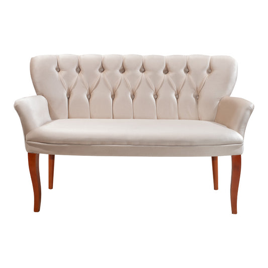 Καναπές Samara pakoworld 2θέσιος βελούδο μπεζ με καρυδί πόδια 130x55x79εκ