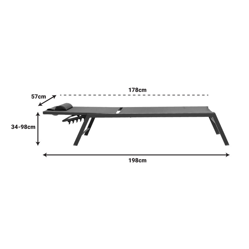 Ξαπλώστρα Kiara pakoworld αλουμίνιο-textilene ανθρακί στοιβαζόμενη